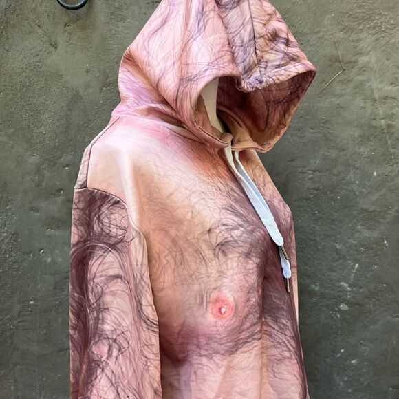 NAKED HAIRY DAD BOD GAG GIFT HOODIE SIZE LARGE - Picture 4 of 13